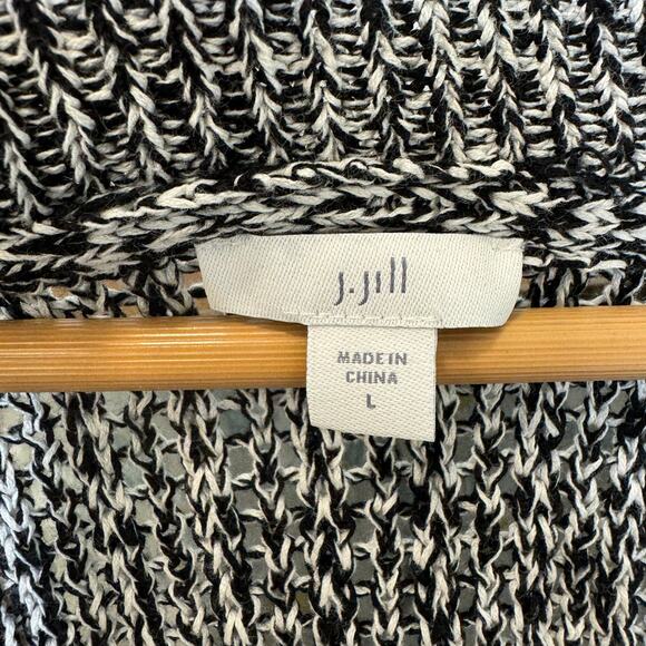 J Jill Black and White 3/4 Sleeve Length Button Up Cardigan - Size Large - Picture 3 of 6